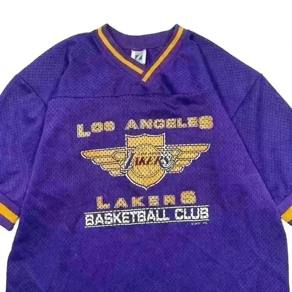 Vintage los angeles lakers mesh jersey shirt purple yellow vneck top size large - Picture 2 of 7